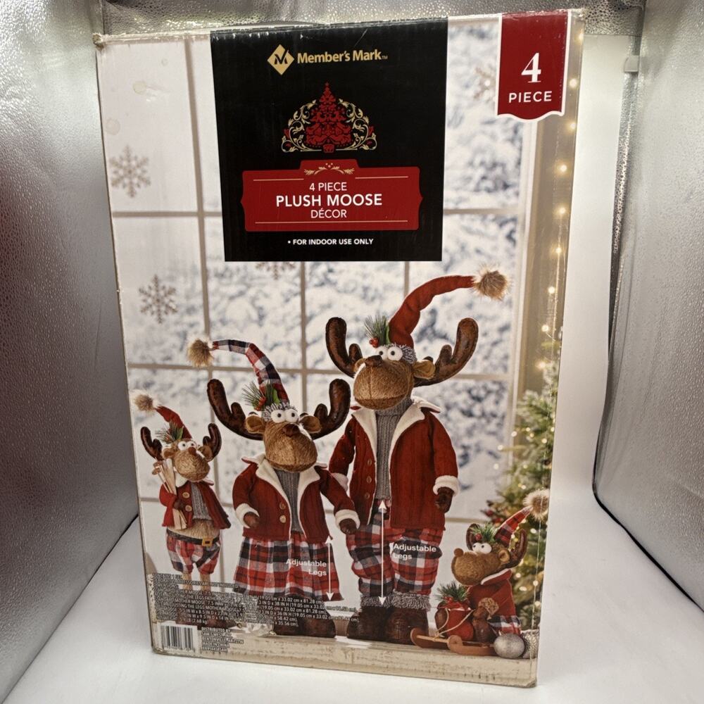 Member's Mark 4 Pc Plush Moose Set W/Adjustable Height On Legs Of Ma & Pa Xmas⬇️